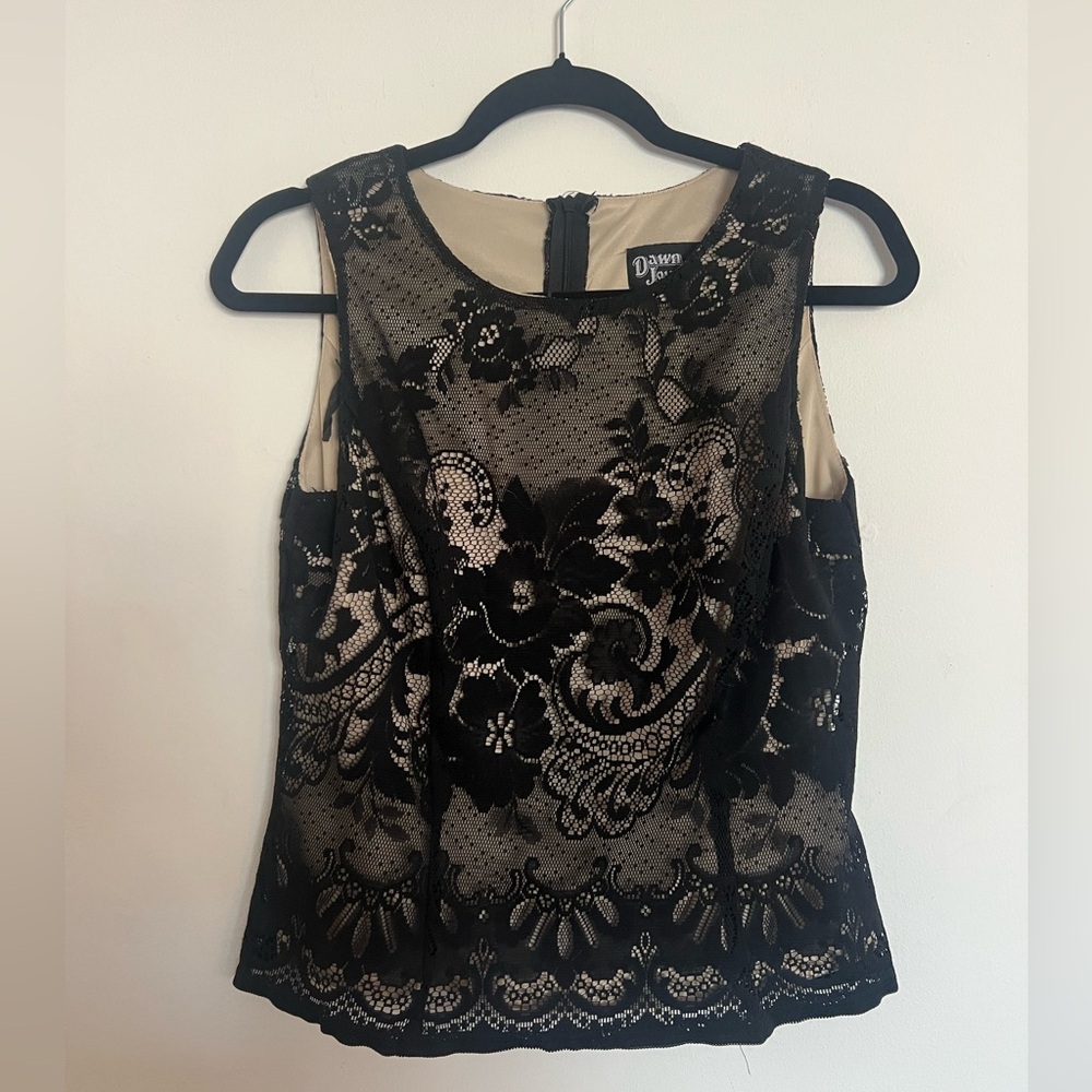 Y2K Vintage Layered Whimsigoth Black Lace and Cream Top Size M